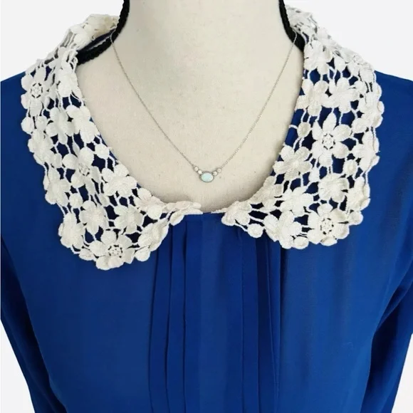 Women’s Royal Blue Lace Collared Chiffon Blouse Size: Medium - Picture 2 of 4